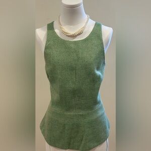 Banana Republic NWT Green Cream Tiny Checkered Sleeveless Peplum Tank.Sz 10.